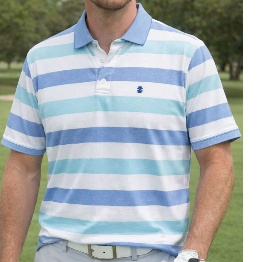 IZOD Advantage Performance Men's Polo Shirt – Blue & Turquoise Striped, Size M